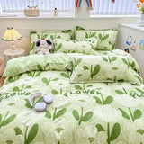 Cifeeo-2025 Spring Bedding Set White Green Bedding Set Floral Ins Duvet Cover with Zipper No Filler Flat Sheet Pillowcase Twin Queen Size Bed Linens