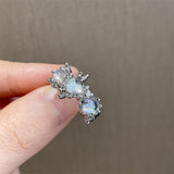 Cifeeo-Vintage Jewelry Y2K Style Pink Crystal Irregular Heart Ring for Women Creative Blue Opal Heart Open Ring Shiny Geometric Zircon Ring Vintage Y2K Jewely