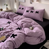Cifeeo-Washed Cotton Bedding sets Bow Tie Duvet Cover bed sheets with Pillowcase Bedding Linens Set for Queen/King edredones de cama