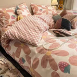 Cifeeo-2025 Spring Bedding Set Romantic Bedding Set Floral Ins Style Duvet Cover Flat Sheet with Pillowcases Single Queen Full Size Boys Girls Korean Bed Linen