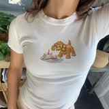 Cifeeo-Vintage Casual Streetwear vintage Cute Puppy Pattern Print Women's Crop Top Harajuku Aesthetic Y2K Sweet Hip Hop Rock Fashion White Tops