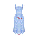 Cifeeo-Elegant and Beautiful Women Dresses 2025 Summer Spaghetti Strap Long Plaid Dress with Pocket Female Vacation Dress