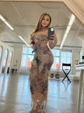Cifeeo-Summer Spaghetti Strap Leopard Printing Dress Elegant Vintage Bodycon Mesh Birthday Wedding Guest Party Dress long
