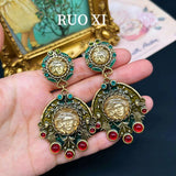 Cifeeo-vintage Valentines Gift European and American Fashion Trends Vintage Avatar Tassel Enamel Glass Earrings-Mom's Gift