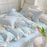 Cifeeo-2025 Spring Bedding Set Korean Princess Style Duvet Cover Set No Filling Pink Blue Soft Washed Cotton Girls Favorite Ruffles Bed Linen Pillowcases