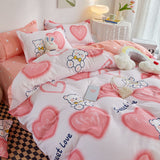 Cifeeo-2025 Spring Bedding Set Cute Bear Bedding Set Girls Boys Kids Single Double Size Flat Sheet Duvet Cover Pillowcase Bed Linens White Blue Home Textile