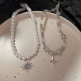 Cifeeo-Vintage Jewelry Y2K Style 90s Vintage Pearl Sun Star Pendant Choker Necklace For Women's Wedding Party Gothic Y2k Jewelry