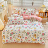 Cifeeo-2025 Spring Bedding Set Ins Simple Bedding Set No Filler New Floral Duvet Cover Pillowcase Flat Sheet Skin-friendly Pink Green Home Comforter Cover