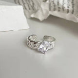 Cifeeo-Vintage Jewelry Y2K Style Pink Crystal Irregular Heart Ring for Women Creative Blue Opal Heart Open Ring Shiny Geometric Zircon Ring Vintage Y2K Jewely