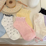 Cifeeo-Polka Dot Socks Feminina Kawaii Ruffles Autumn Womans Ankle Socks Korean Style Harajuku Cute Stockings Thin Japanese Tights 2024