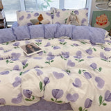 Cifeeo-2025 Spring Bedding Set Korean Style Duvet Cover Set No Filler Fashion Floral Ins Twin Double Queen Size Boys Girls Flat Sheet Pillowcases Bedding Linen