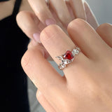 Cifeeo-Vintage Jewelry Y2K Style Pink Crystal Irregular Heart Ring for Women Creative Blue Opal Heart Open Ring Shiny Geometric Zircon Ring Vintage Y2K Jewely