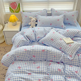 Cifeeo-2025 Spring Bedding Set Pink Grid Bedding Set 2025 New Green Blue Boys Girls Duvet Cover No Filler Pillowcase Flat Sheet Twin Queen Hotel Home Bedspread