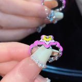 Cifeeo-Vintage Jewelry Y2K Style Y2K Enamel Drop Oil Love Heart Colorful Rings For Women Girls Korean Fashion Cute Aesthetic Pink Ring Jewelry Accessories