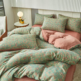 Cifeeo-A++ 100% Cotton Soft Bedding Set Stripe Printing Duvet Cover with Pillow Case Flowers Quilt Cover Pillowcases Sets