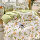 Cifeeo-2025 Spring Bedding Set Ins Simple Bedding Set No Filler New Floral Duvet Cover Pillowcase Flat Sheet Skin-friendly Pink Green Home Comforter Cover