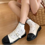 Cifeeo-Polka Dot Socks Feminina Kawaii Ruffles Autumn Womans Ankle Socks Korean Style Harajuku Cute Stockings Thin Japanese Tights 2024