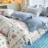 Cifeeo-2025 Spring Bedding Set White Green Bedding Set Floral Ins Duvet Cover with Zipper No Filler Flat Sheet Pillowcase Twin Queen Size Bed Linens