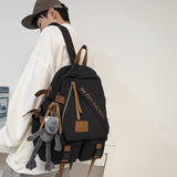 Cifeeo-back to school gifts Men and Women Multiple Pockets Nylon Backpack Female Letter Printing Travel Bag Girl Fashion Chain Schoolbag for Student Bookbag
