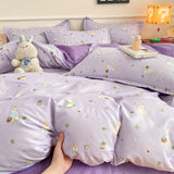 Cifeeo-2025 Spring Bedding Set Cute Rabbit Bedding Set Ins Style Floral Duvet Cover No Filler Pillowcases Flat Sheet Single Full Size Girls Bed Linens