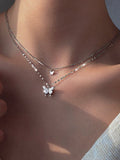 CIFEEO- Everyday Silver Diamond Butterfly Layered Pendant Necklace Beach Vacation Party Jewelry QAR57