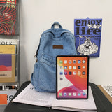Cifeeo-back to school gifts Fashion Washed Denim Women Travel Backpack Mochila Solid Color Shopping Bag Teenagers School Bags Large Bookbag Bolsas Femenina