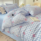 Cifeeo-2025 Spring Bedding Set Classic Plaid Bedding Set 2025 Blue Pink Twin Queen Duvet Cover Flat Sheet Pillowcase No Filler Girl Boys Hotel Home Bed Linens