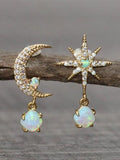 CIFEEO- Vintage Diamond Star Moon Shaped Opal Moonstone Earrings Beach Vacation Wind Ethnic Jewelry 	AH308