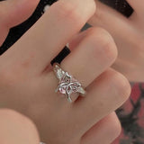 Cifeeo-Vintage Jewelry Y2K Style Pink Crystal Irregular Heart Ring for Women Creative Blue Opal Heart Open Ring Shiny Geometric Zircon Ring Vintage Y2K Jewely