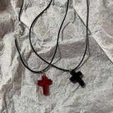 Cifeeo-Vintage Jewelry Y2K Style Vintage Gothic Black Rope Red Cross Pendant Necklace for Couple Jewelry Aesthetic Accessories