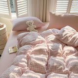 Cifeeo-2025 Spring Bedding Set Ins Pink Plaid Bedding Set No Filler Twin Queen Size Comforter Cover Flat Sheet Pillowcase Girls Boys Solid Blanket Duvet Duvet