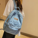 Cifeeo-back to school gifts Fashion Washed Denim Women Travel Backpack Mochila Solid Color Shopping Bag Teenagers School Bags Large Bookbag Bolsas Femenina