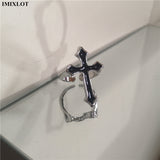 Cifeeo-Vintage Jewelry Y2K Style 1PC Vintage Black Big Cross Open Ring For Women Party Jewelry Men Trendy Gothic Metal Color Finger Ring