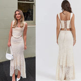 Cifeeo-Minigmingxi 2025 New in Summer 2 Piece Dress Set Elegant and Beautiful Dresses Set Beige Long Matching Set Sexy Mermaid Skirt