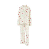 Cifeeo-Summer New Love Heart Print Pyjama 100% Cotton Long Sleeve Set 2Pcs Outfit Lapel Sleepwear Button Down Women's Pajamas Nightwear