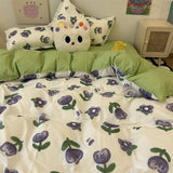 Cifeeo-2025 Spring Bedding Set Korean Style Bedding Set Twin Queen Size Cute Cream Cherry Duvet Cover Flat Sheet Pillowcase Polyester Boys Girls Bed Linen