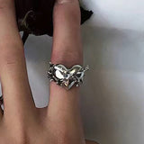 Cifeeo-Vintage Jewelry Y2K Style Pink Crystal Irregular Heart Ring for Women Creative Blue Opal Heart Open Ring Shiny Geometric Zircon Ring Vintage Y2K Jewely
