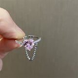 Cifeeo-Vintage Jewelry Y2K Style Pink Crystal Irregular Heart Ring for Women Creative Blue Opal Heart Open Ring Shiny Geometric Zircon Ring Vintage Y2K Jewely