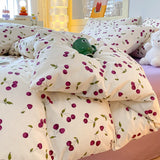 Cifeeo-2025 Spring Bedding Set Korean Style Duvet Cover Set No Filler Fashion Floral Ins Twin Double Queen Size Boys Girls Flat Sheet Pillowcases Bedding Linen