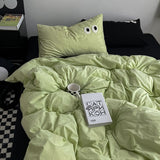 Cifeeo-2025 Spring Bedding Set Ins Style Nordic Bedding Set No Filling Duvet Cover Pillowcase with Cute Eye Embroidered Solid Color Single Queen Size Bed Linen