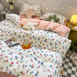 Cifeeo-2025 Spring Bedding Set Pink Tulip Bedding Set No Filler Ins 2025 New Twin Queen Size Comforter Duvet Cover Flat Sheet Pillowcase Boys Girls Bed Linens