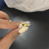 Cifeeo-Vintage Jewelry Y2K Style Korea Colorful Stone Oil Drip Rhinestone Trendy Geometry Rings For Women Heart Star Girls Y2k Jewelry Gifts