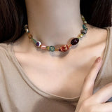 Cifeeo-Vintage Jewelry Y2K Style vintage Colored Harajuku Beaded Star Necklace Women's Chinese Style Ethnic Handmade Jewelry