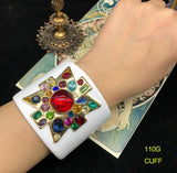 Cifeeo-vintage Valentines Gift European and American Trend Heavy Industry Black Enamel Glaze Ruby Spring Opening Inlaid with Rhinestone Glass Bracelet-Mom's Gift