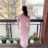 Cifeeo-Autumn Long Sleeve Dress Women Pink Mesh Maxi Dress 2025 New Arrivals High Slit Bodycon Party Dresses Women