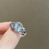 Cifeeo-Vintage Jewelry Y2K Style Pink Crystal Irregular Heart Ring for Women Creative Blue Opal Heart Open Ring Shiny Geometric Zircon Ring Vintage Y2K Jewely