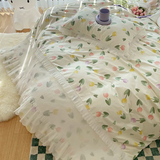 Cifeeo-2025 Spring Bedding Set Ins Princess Bedding Set No Filler Floral Korean Ruffles Duvet Cover Pillowcase Bedskirt Single Queen Size Home Decor Bedspread