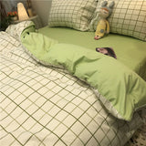 Cifeeo-2025 Spring Bedding Set Cream Green Floral Duvet Cover Set No Filler Ins Style Full Size Girls Boys Flat Sheet Pillowcase Bedspread Cute Kawaii Bedding