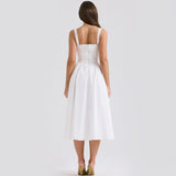 Cifeeo-Elegant and Beautiful Women's Dresses 2025 White Midi Jacquard Dress Sexy Lace Up Party Dresses Women's Clothing