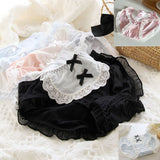 Cifeeo-5pcs Lolita Underwear Women Lace Mid Waist Brief Underwear Japanese Sweet Female Underpants Cotton Crotch Intimates Lingerie